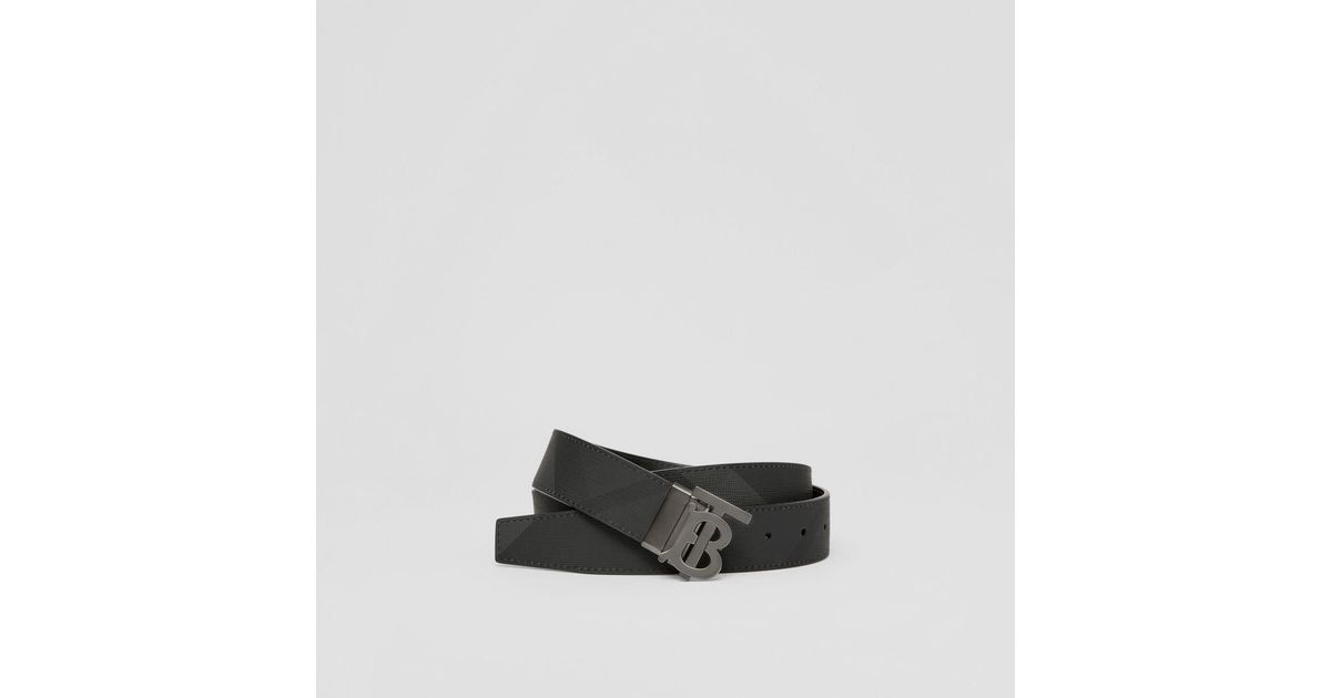 Burberry Check And Leather Reversible Tb Belt in Black for Men | Lyst