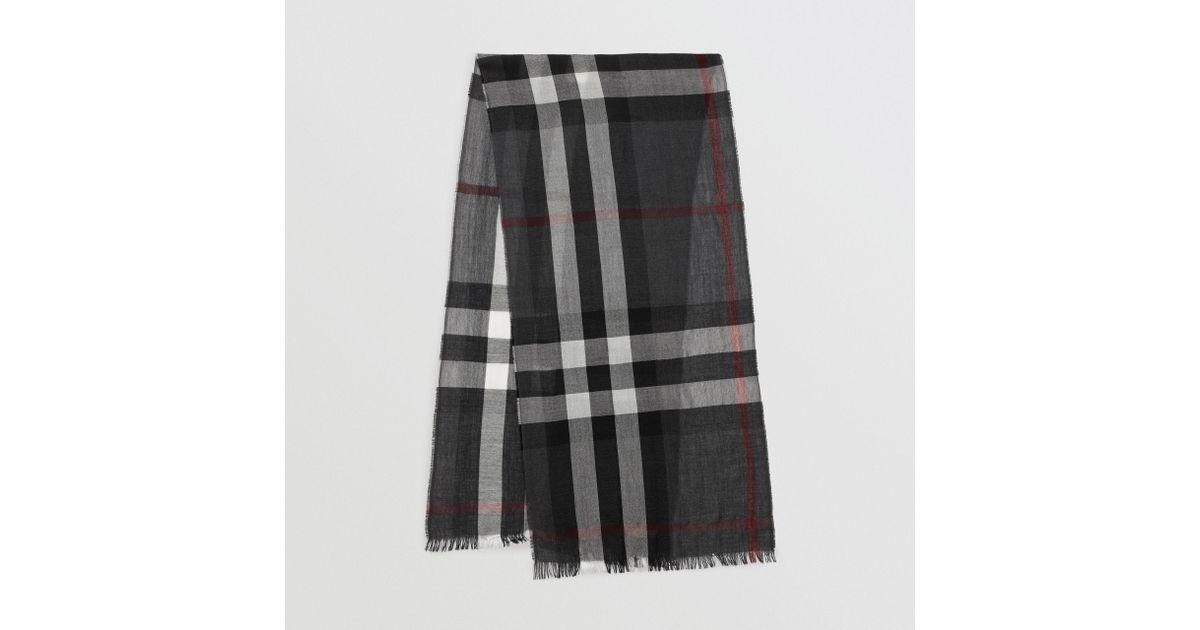 Burberry Lightweight Check Wool Cashmere Scarf Charcoal in Gray - Lyst
