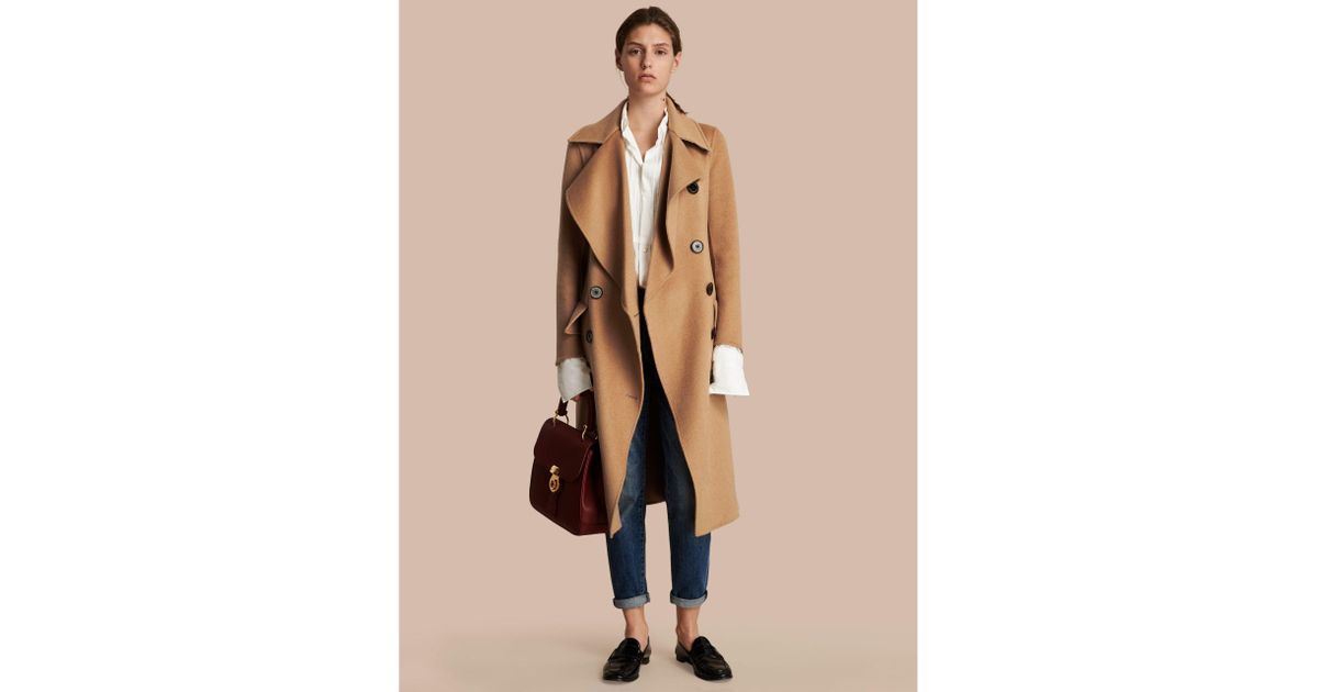 Burberry Women's Natural Draped Front Camel Hair And Wool Tailored Coat