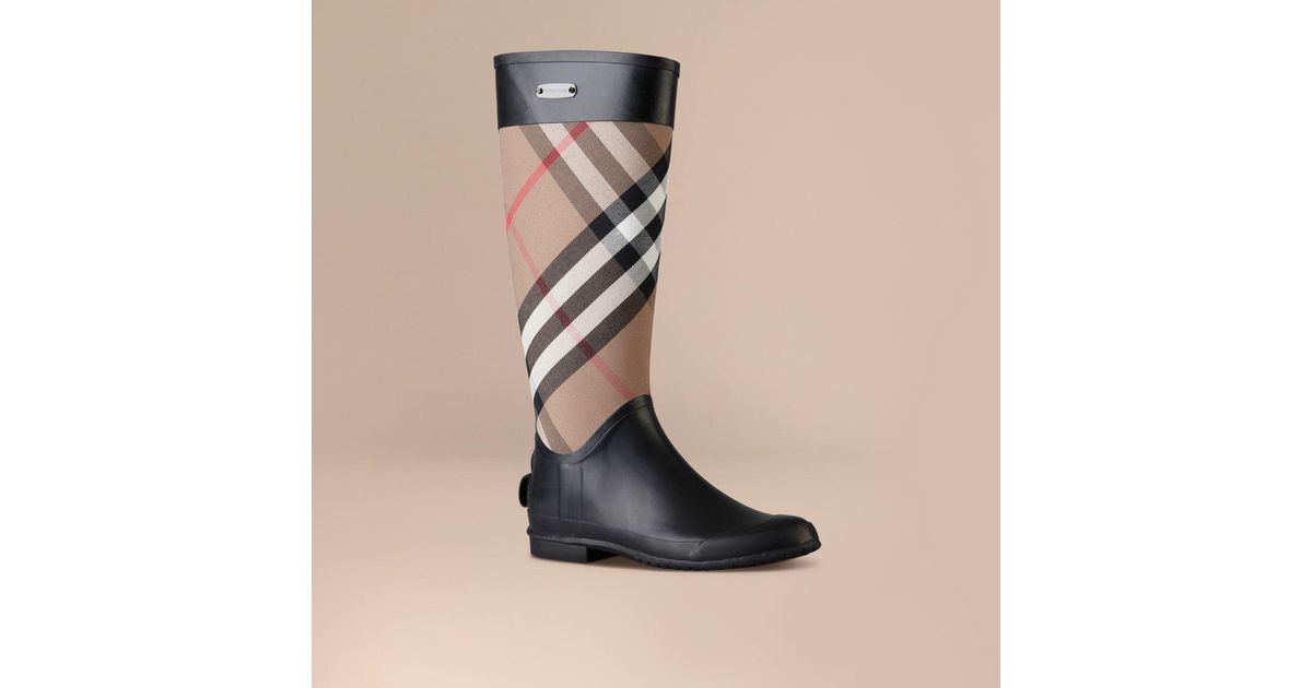 burberry check panel rain boots