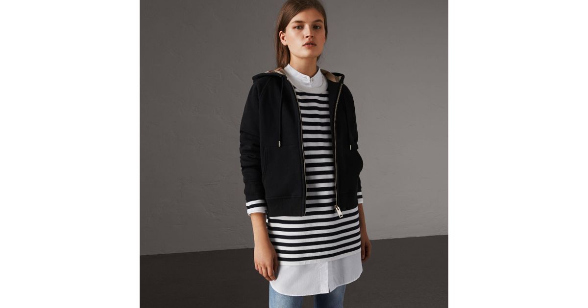 Burberry Hooded Zip-front Cotton Blend Sweatshirt Black | Lyst