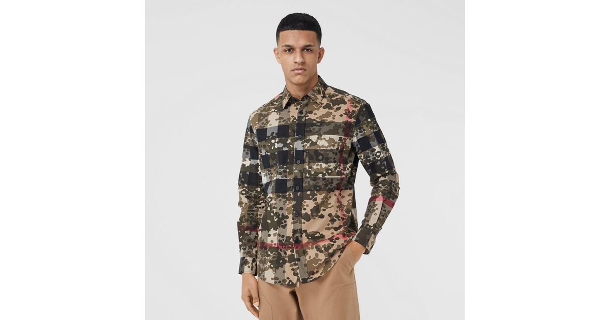 Burberry Camouflage Check Stretch Cotton Poplin Shirt for Men | Lyst