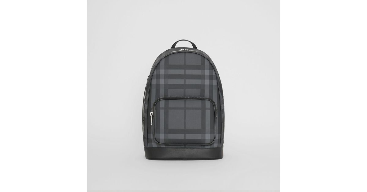 london check and leather backpack