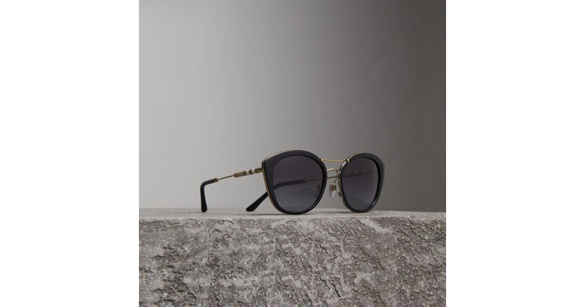burberry check detail round frame sunglasses