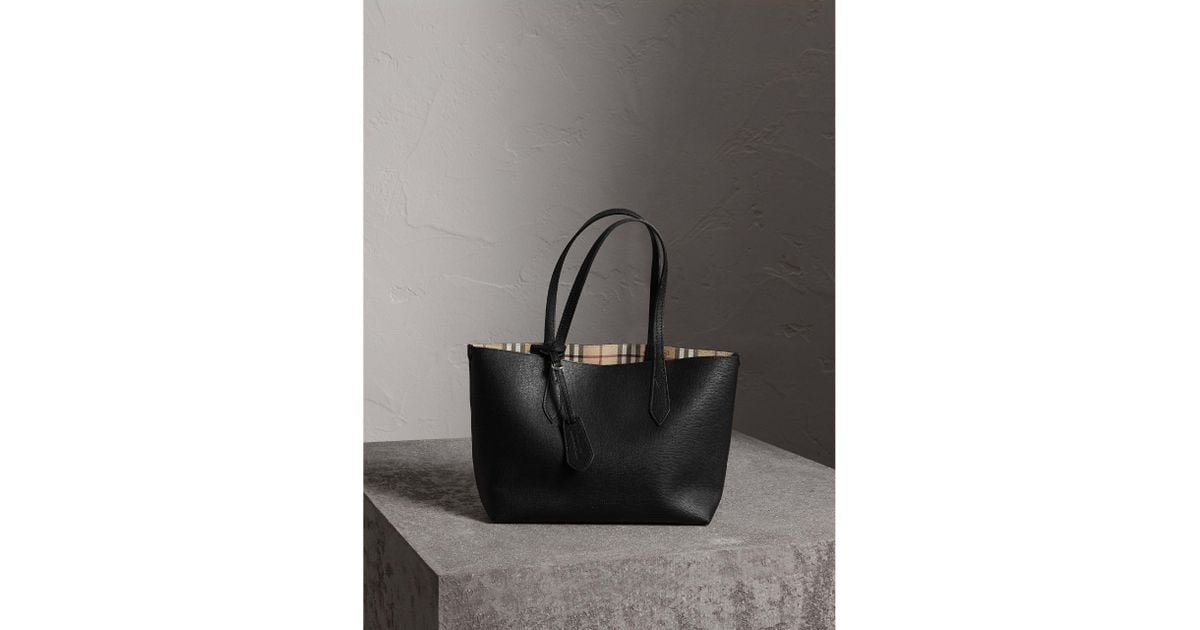 Burberry Reversible Small Lavenby House Check Black Leather Tote -  MyDesignerly