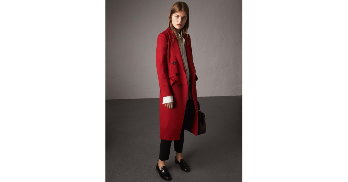 burberry red coat wool