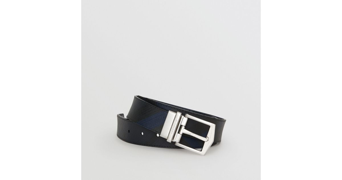 reversible london check and leather belt