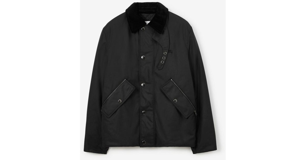 Burberry Ekd Motif Waxed Cotton Jacket in Black for Men | Lyst