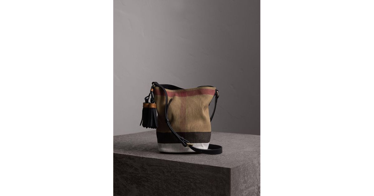 Burberry The Small Ashby In Canvas Check And Leather Black | Lyst