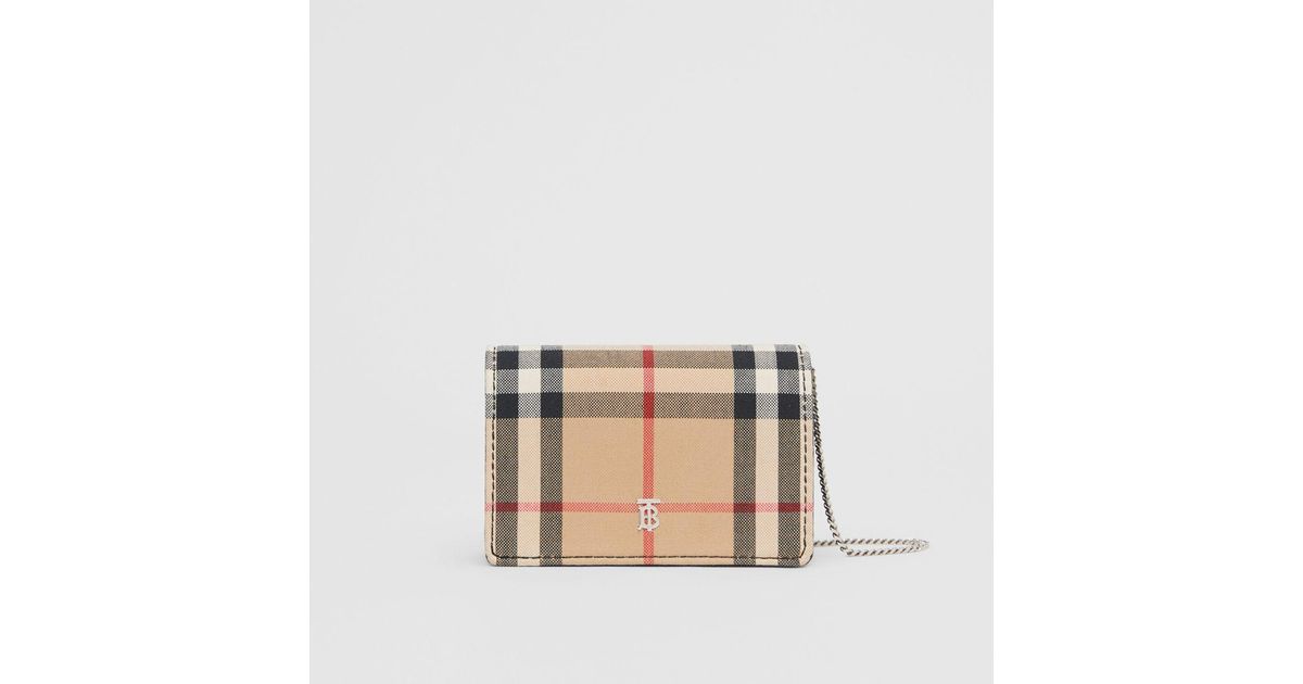 Burberry Jessie Vintage Check & Leather Card Case On Chain in