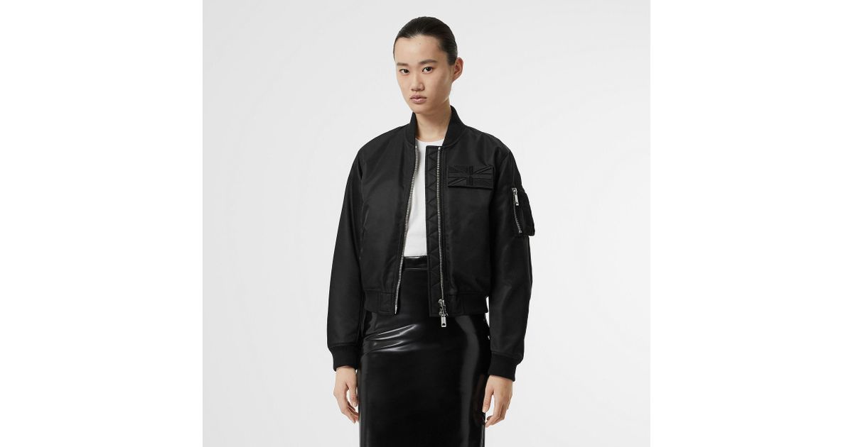 Burberry Union Jack Motif Nylon Bomber Jacket in Black Lyst UK