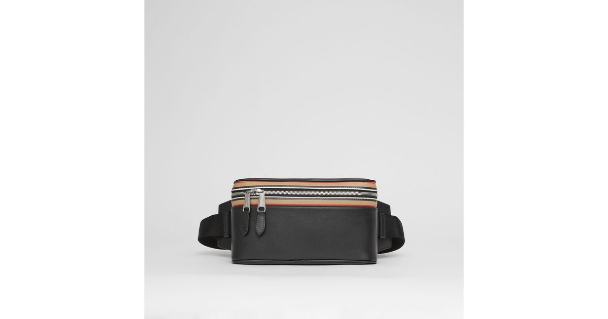 Burberry Icon Stripe Print Leather Cube Bum Bag in Black for Men | Lyst