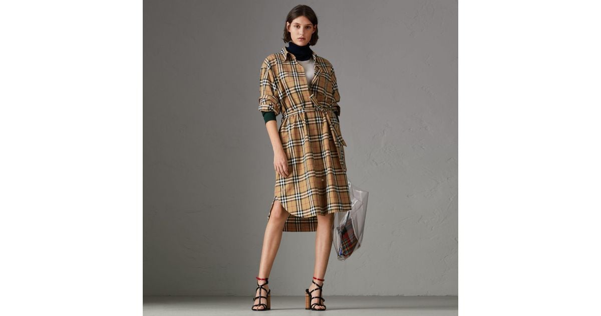 Burberry Tie-waist Vintage Check Cotton Shirt Dress | Lyst