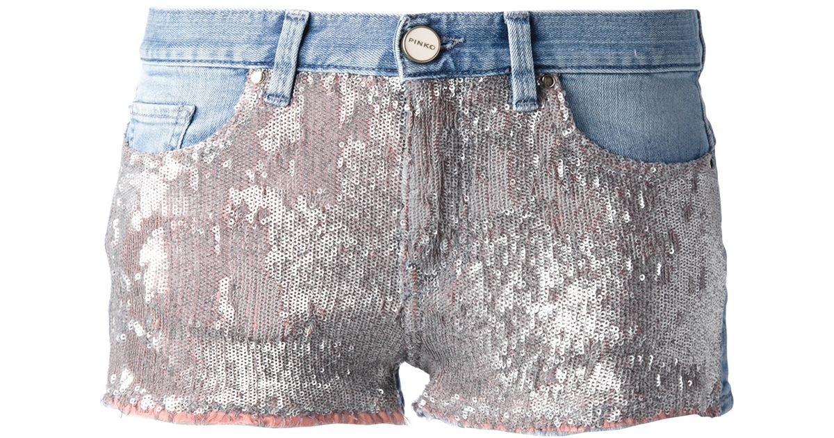 sequin jean shorts