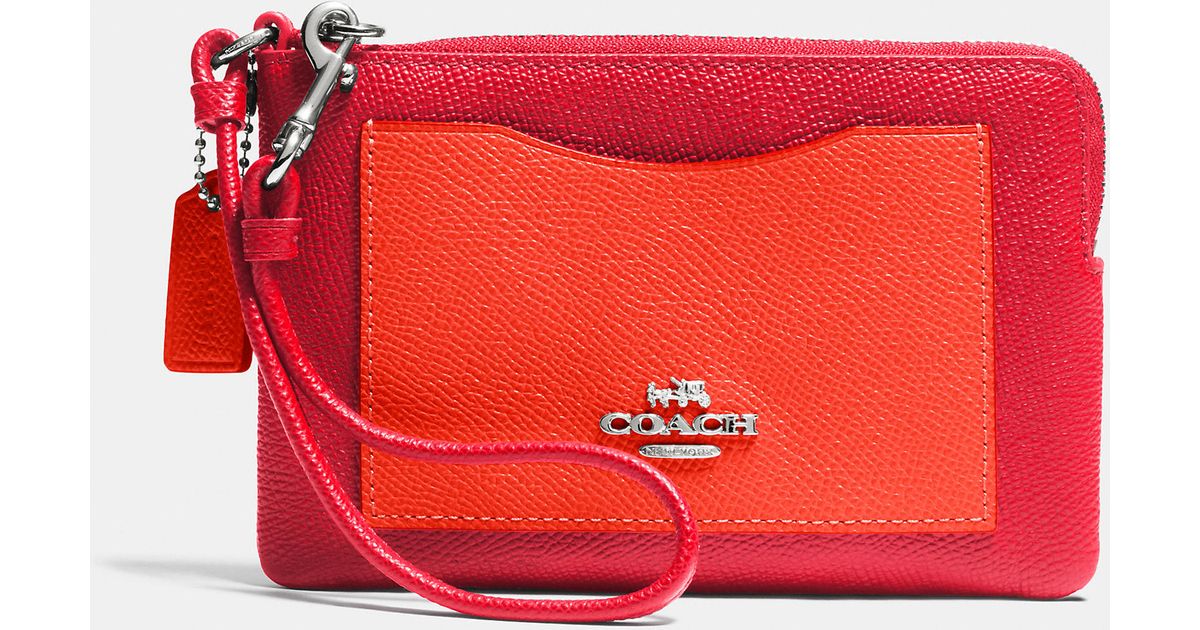 Coach Metallic Corner Zip Wristlet In Colorblock Crossgrain Leather Lyst