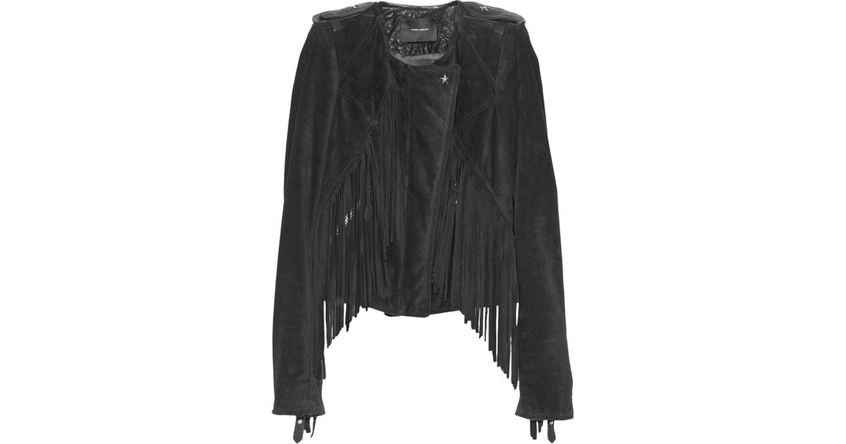 Isabel Marant Esther Fringed Suede and Leather Jacket in Black - Lyst