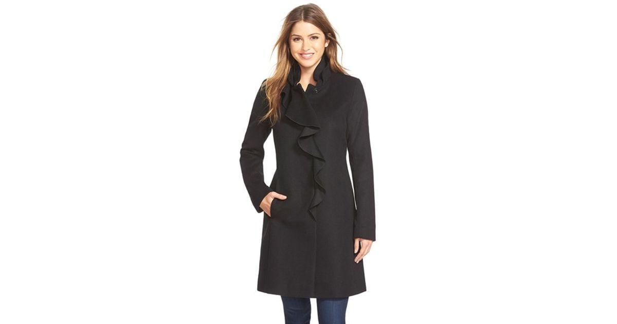 dkny black wool blend coat