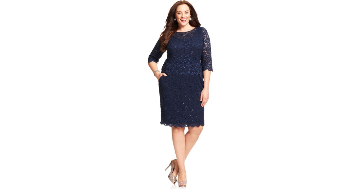 Alex Evenings Plus Size Sequined Lace Dress in Navy (Blue) | Lyst