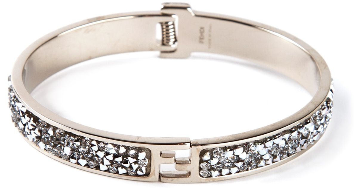 Lyst Fendi Logo Rigid Bracelet In Metallic