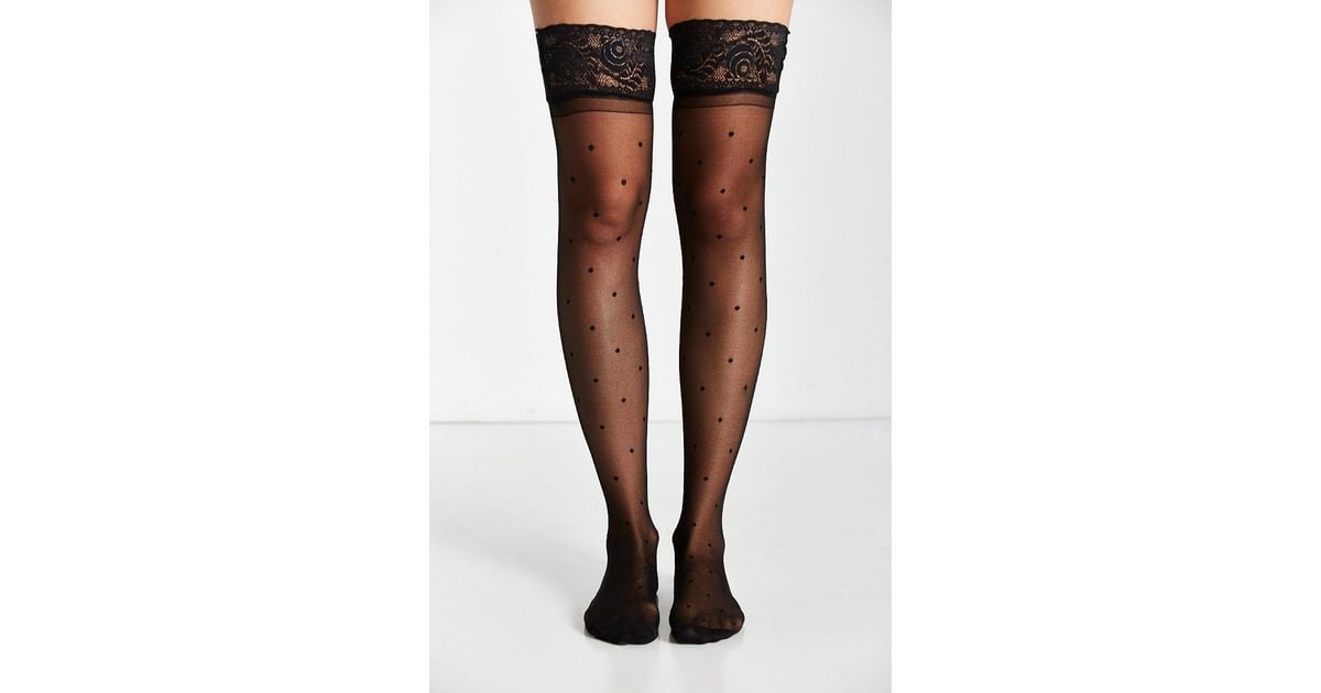 Black Polka Dot Thigh High Stockings with Lace top   BS8110 
