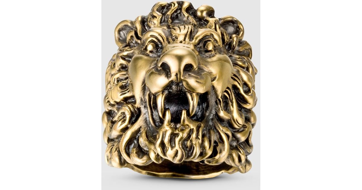 Gucci Lion Head Ring in Metallic for Men - Lyst