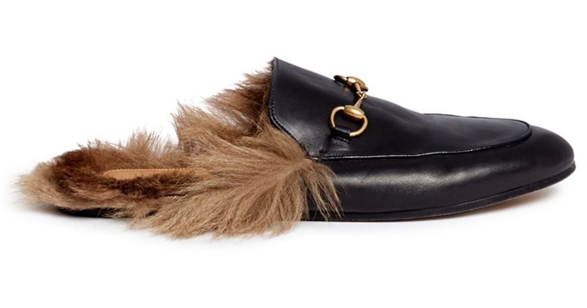 gucci slip on fur loafers