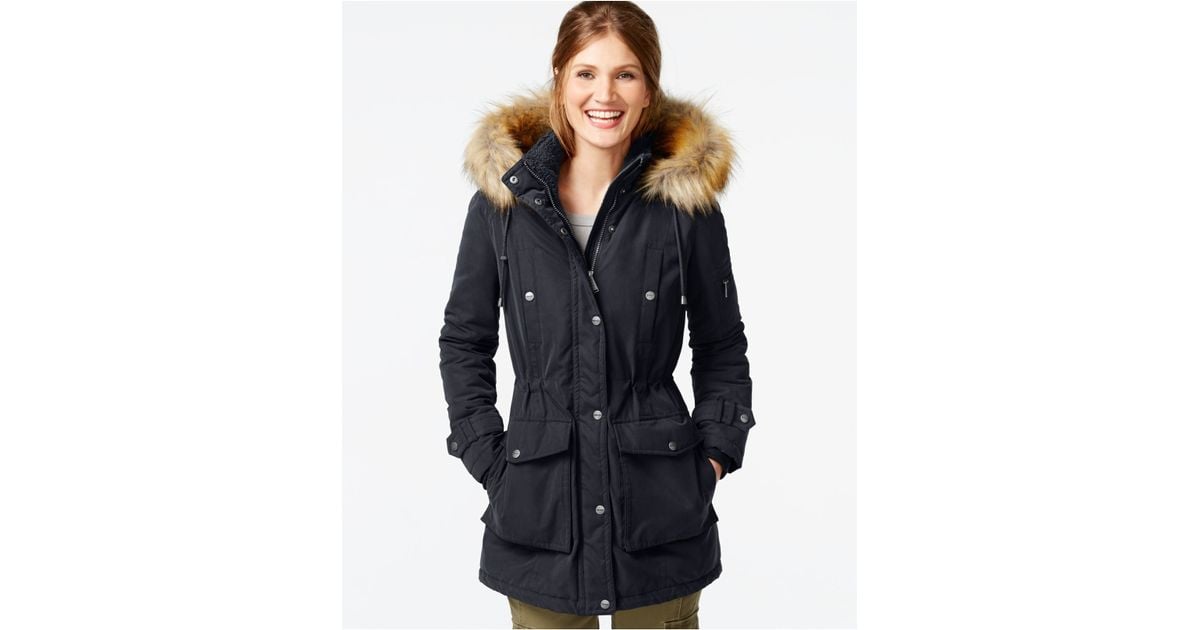 dkny fur hood coat