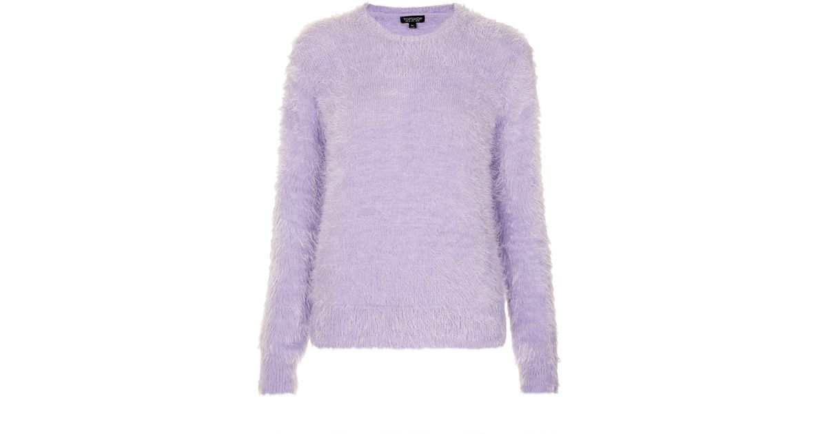 Topshop Knitted Fluffy Crew Jumper in Purple | Lyst