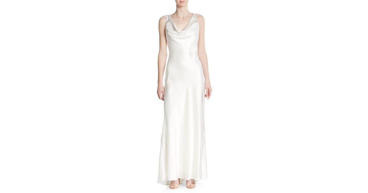 ABS By Allen Schwartz Cowlneck Satin Gown in Ivory (White) | Lyst