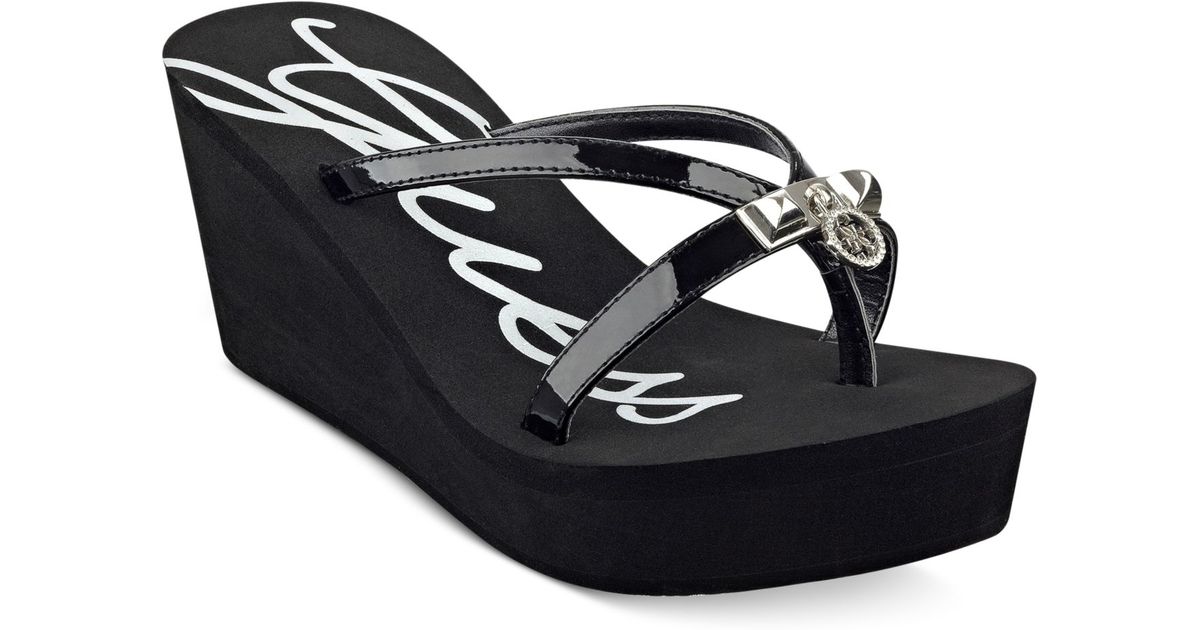 black wedge flip flop sandals