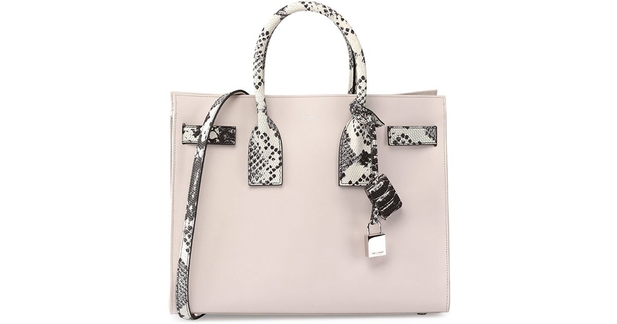 Saint laurent Sac De Jour Small Python-stamp Tote Bag in Beige ...