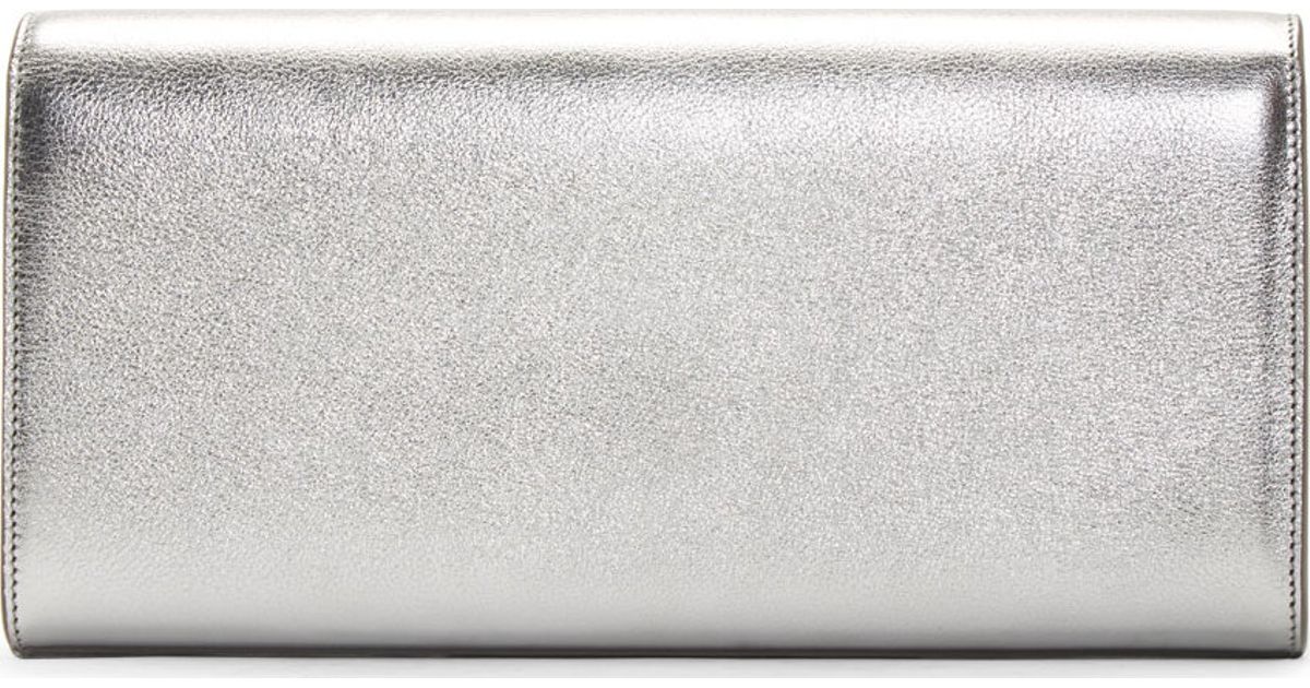 Saint Laurent Silver Metallic Leather Monogramme Clutch
