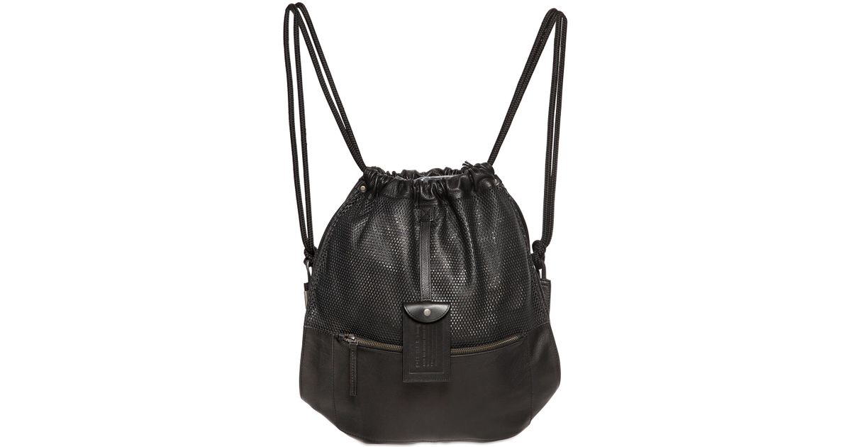 DIESEL Leather Drawstring Backpack in Black for Men Lyst