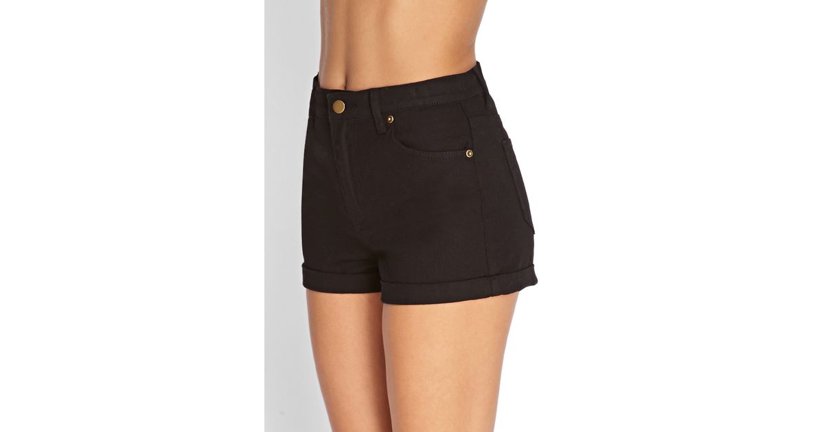 black cuffed denim shorts