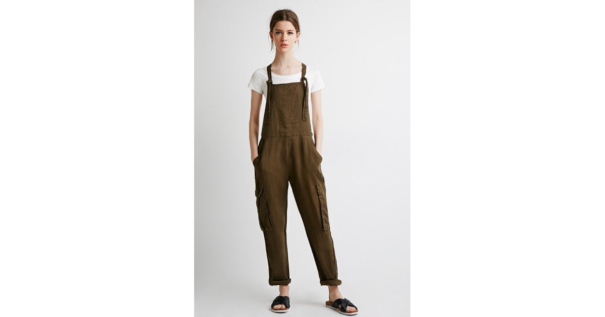 green linen overalls