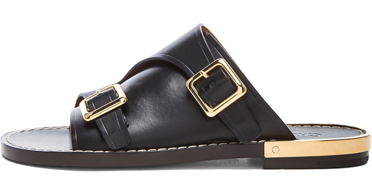 Chlo  Slide  Leather Sandals  in Black  Lyst