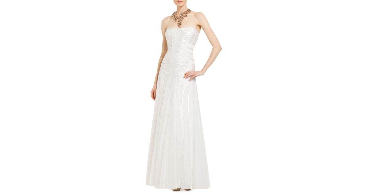 Bcbgmaxazria Lace Magnolia Strapless Gown In White E White Lyst
