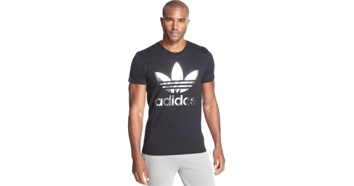 adidas Metallic Trefoil T-Shirt in Black/Silver (Black) for Men | Lyst
