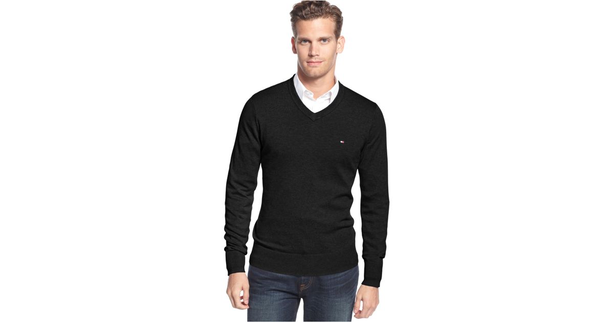 tommy hilfiger black v neck jumper