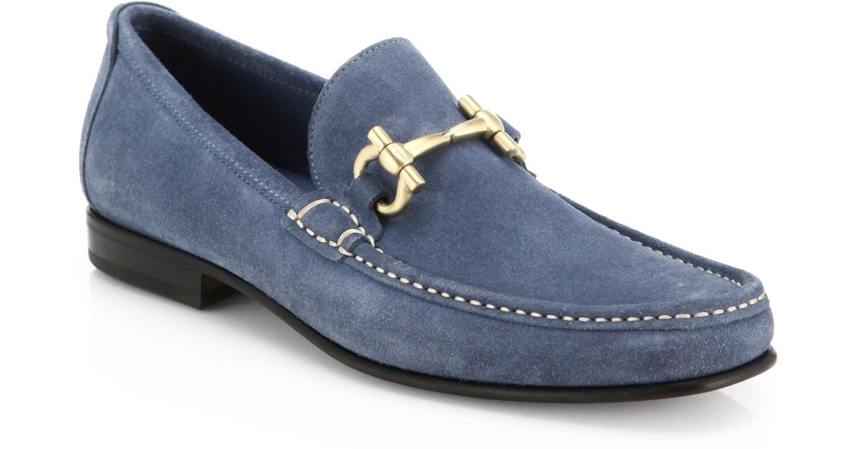 Ferragamo Giordano Suede Gold-bit Loafers in Light-Blue (Blue) for Men ...