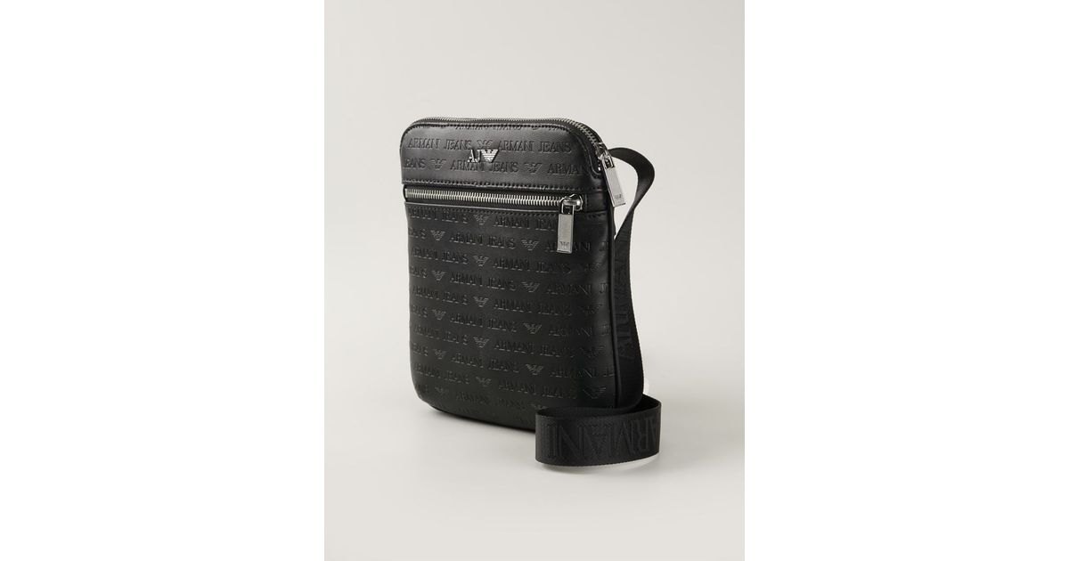 Armani Jeans Logo Print Messenger Bag in Black for Men | Lyst