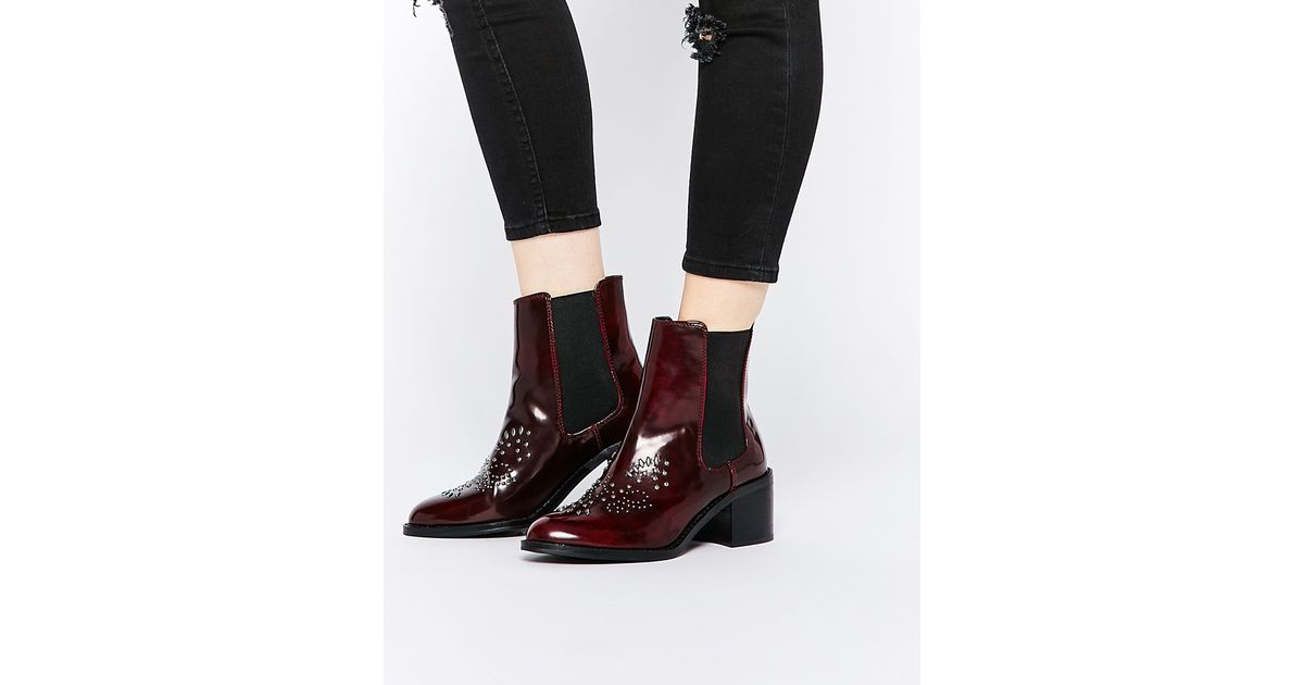 burgundy patent chelsea boots