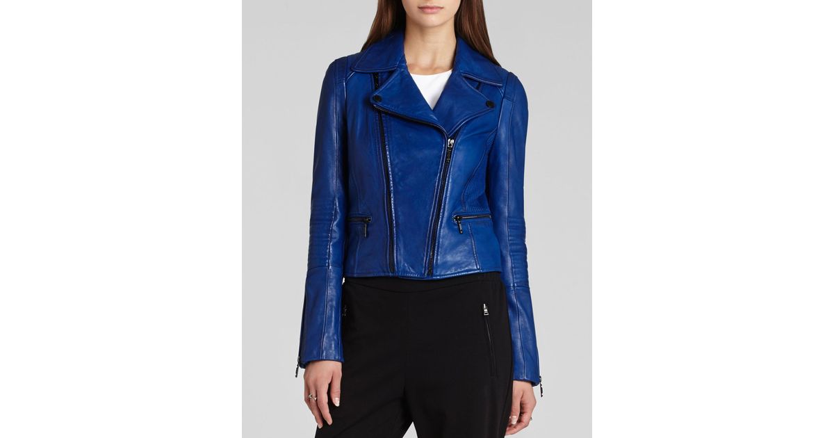 Lyst Bcbgmaxazria Bcbg Max Azria Jacket Tara Moto Faux Leather In Blue
