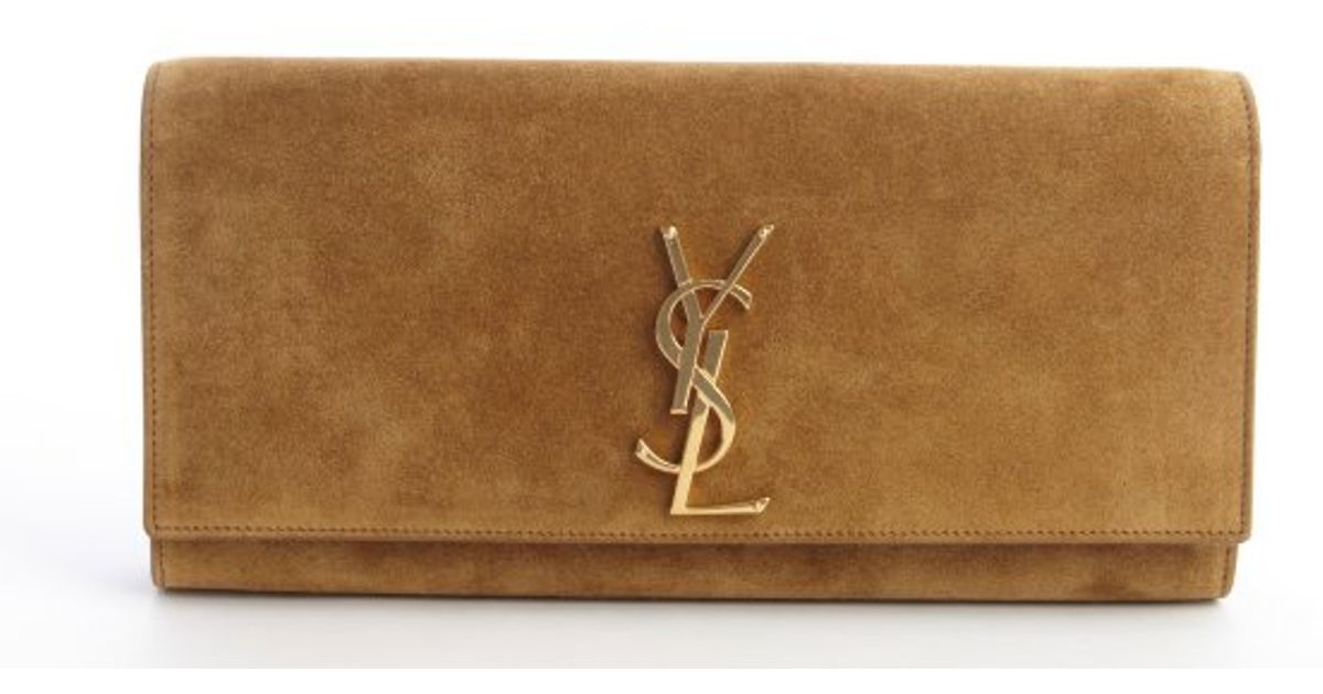 Saint laurent Tan Suede Ysl Logo Oversized Clutch in Brown (tan ...  