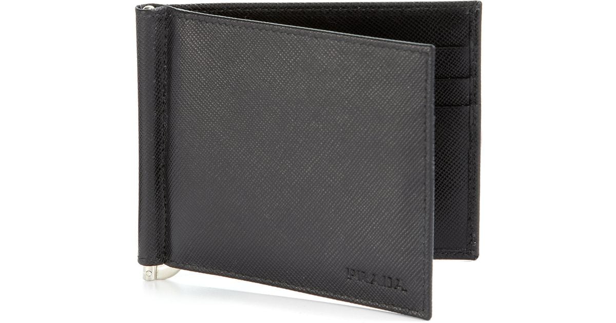Prada Saffiano Money Clip Wallet in Black for Men