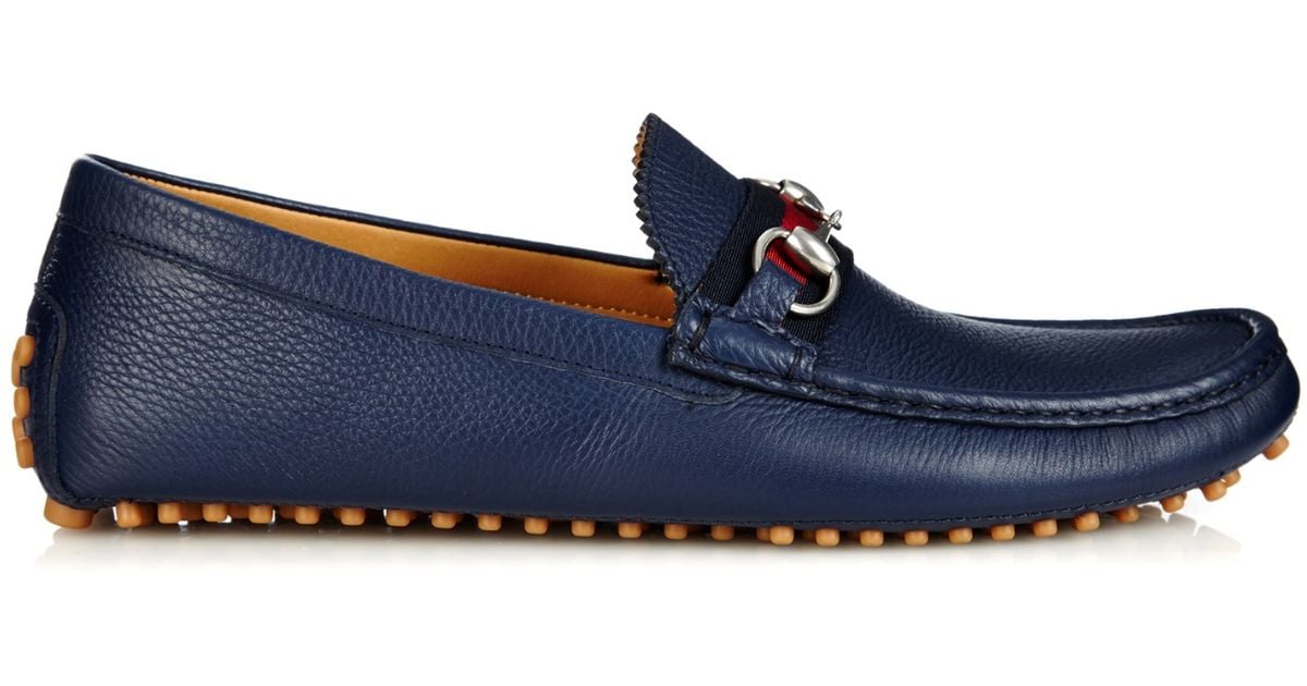 Gucci Damo Leather Loafers in Navy 