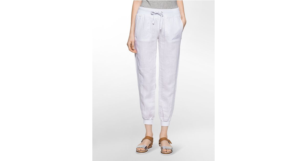 Calvin Klein Performance Linen Drawstring-waist Joggers in White - Lyst