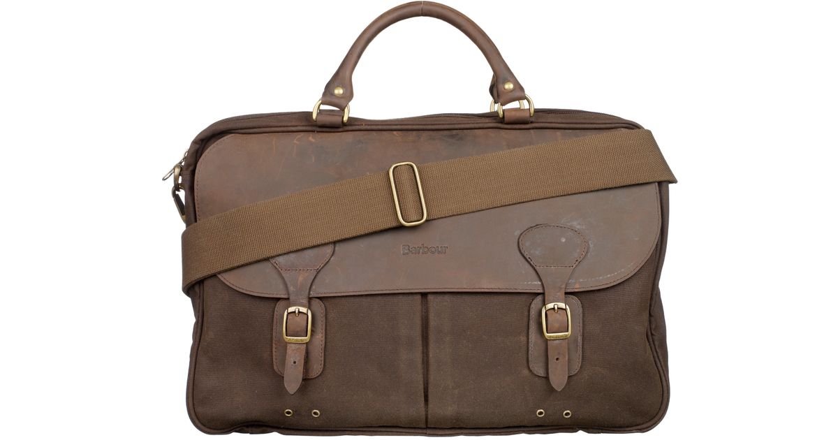 barbour wax cotton and leather trim satchel