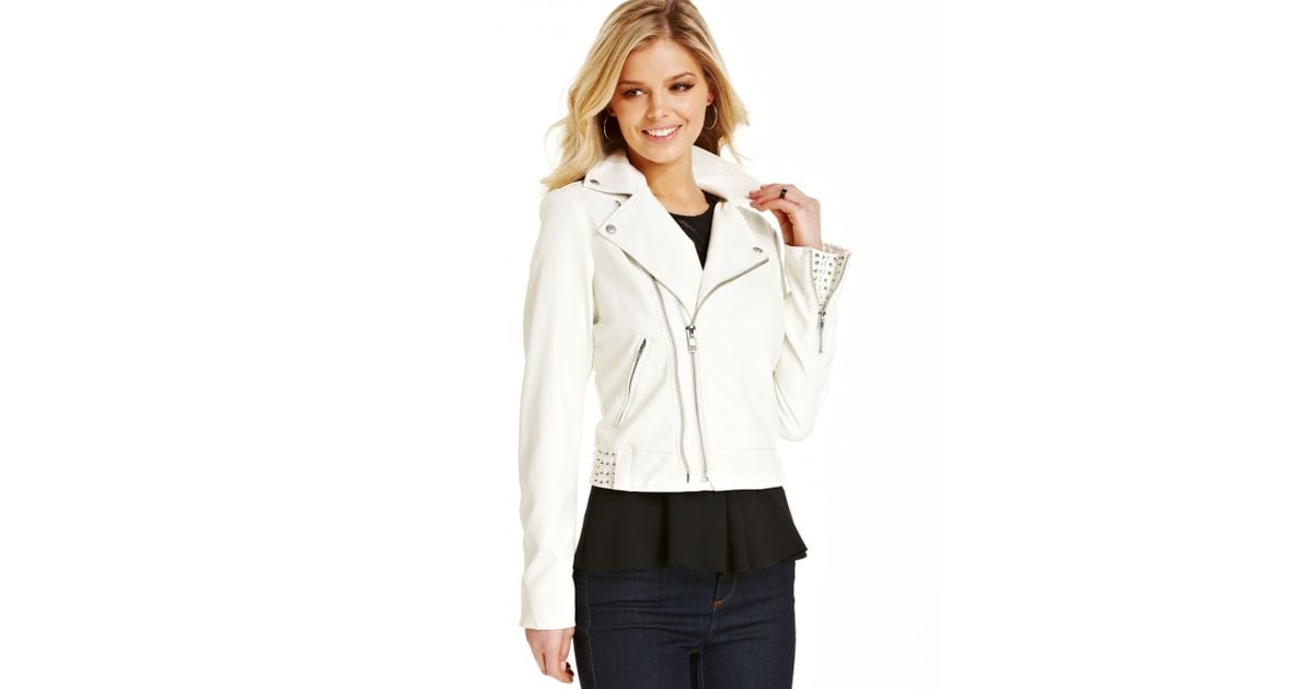 guess white leather jacket