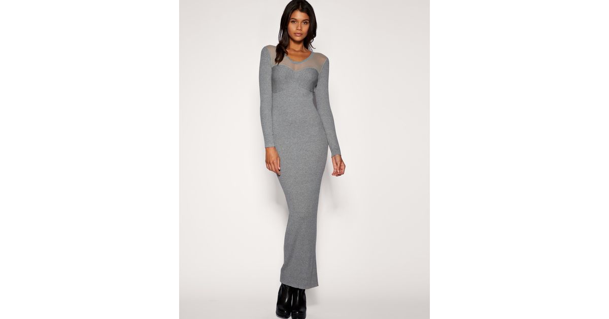 gray long sleeve maxi dress